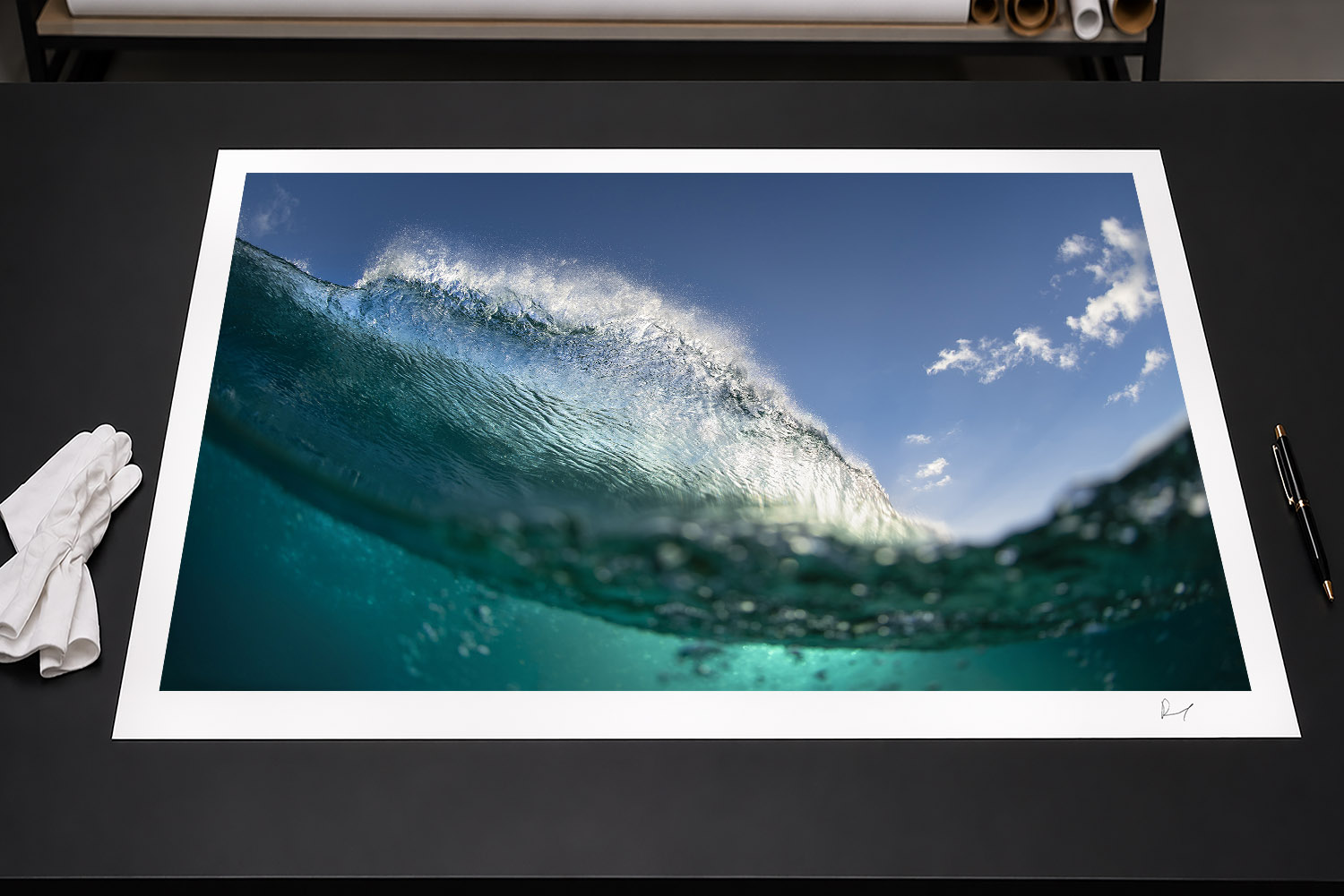 Fine art photographic print of a turquoise ocean wave breaking under a blue sky at Snapper Rocks, Gold Coast