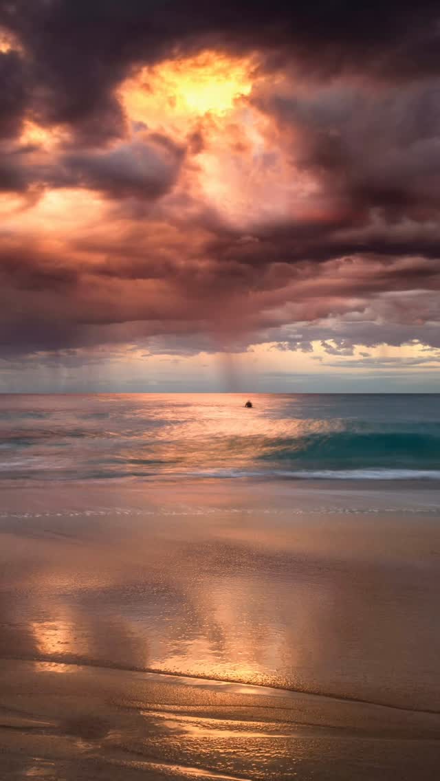 Stormy skies and a burning horizon.