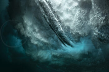 Underwater wave vortex swirling beneath the ocean surface at Bronte Beach, Sydney, Australia, captured in underwater photography