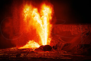 Kīlauea volcano erupting on Hawaii’s Big Island, with a spectacular glowing lava fountain, fine art volcanic landscape photography.
