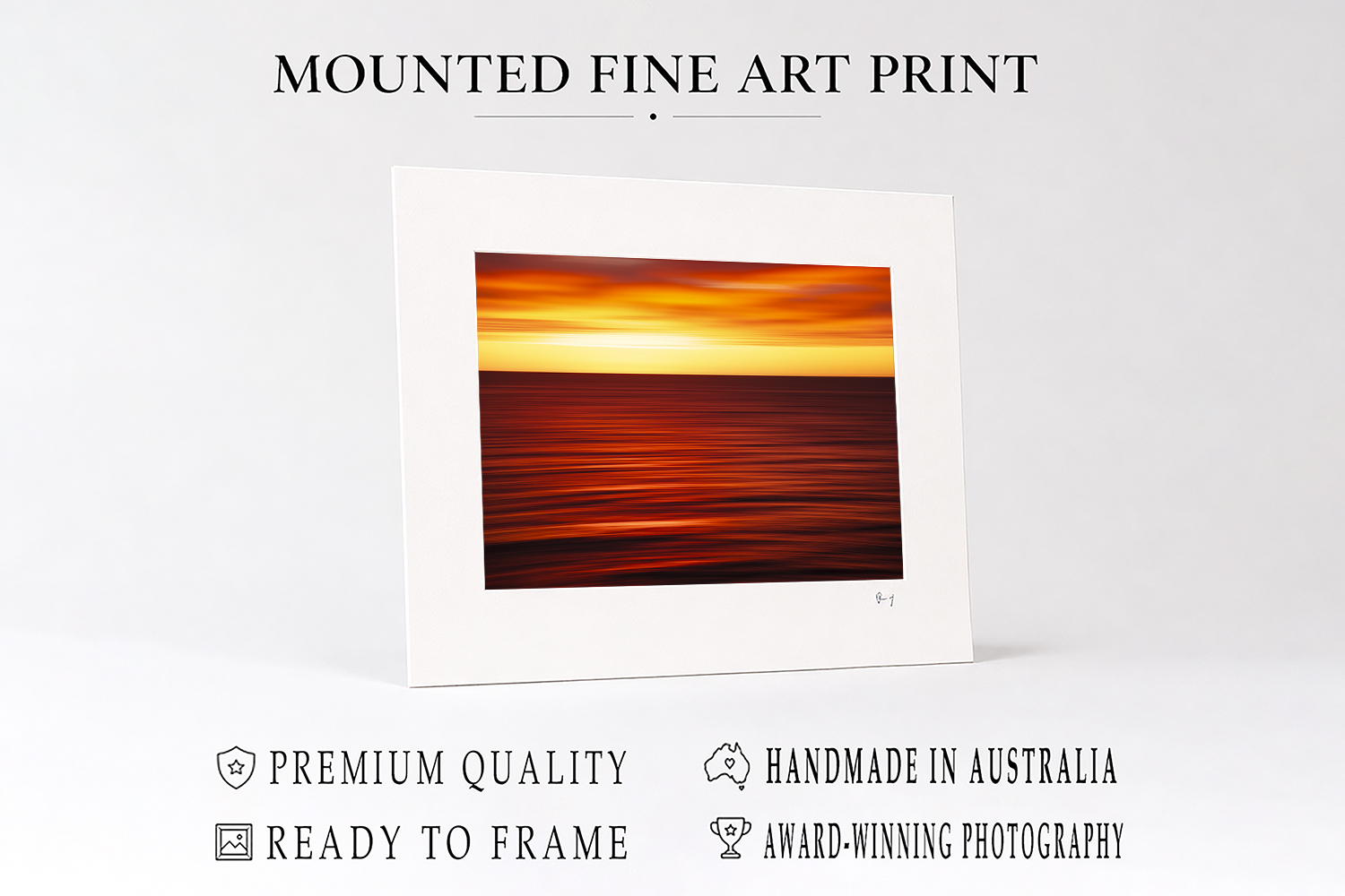 Mounted fine art print featuring an artistic Bondi Beach sunrise, handmade in Australia and ready to frame.