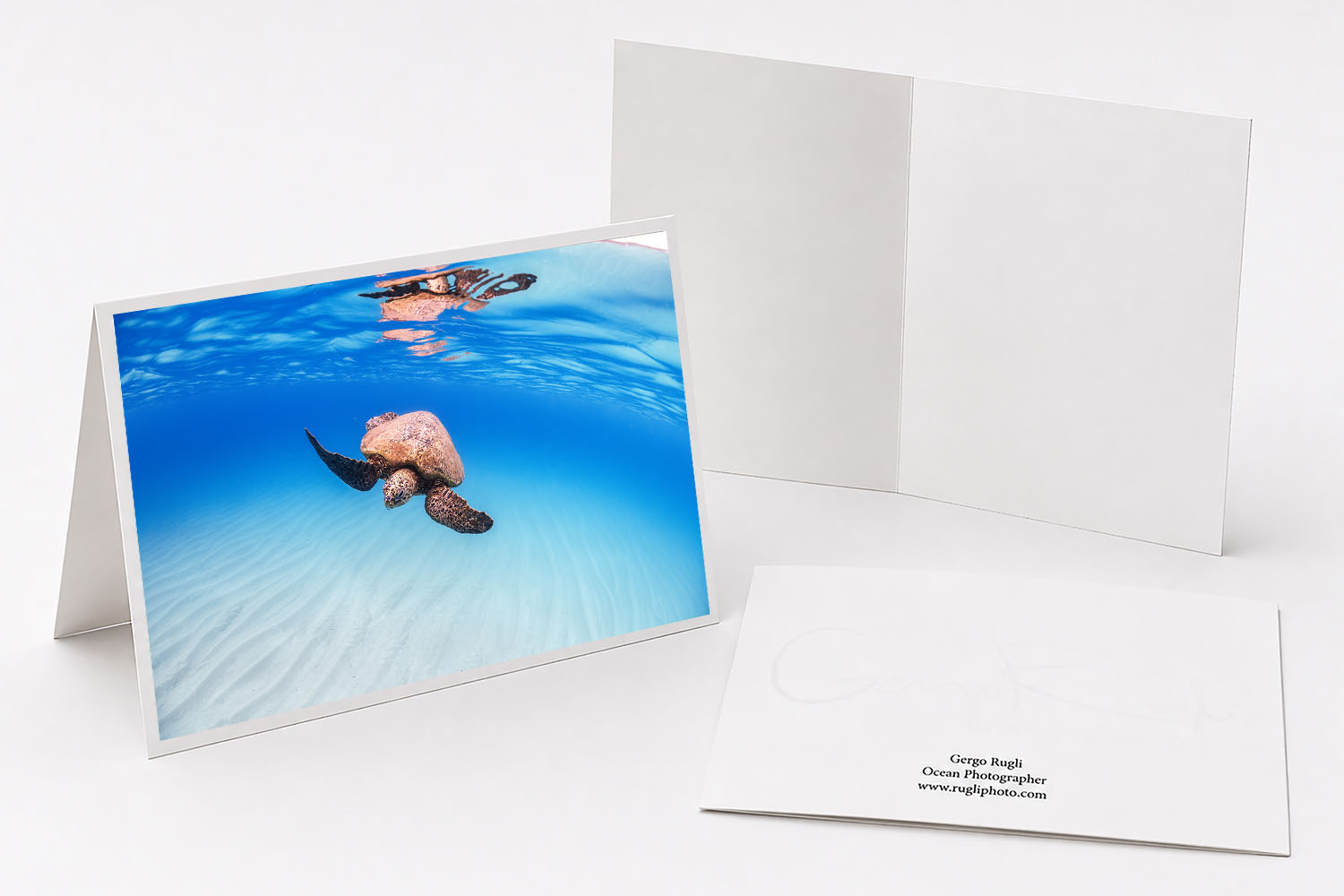 Sea turtle greeting card featuring original underwater fine art photography from Oahu, Hawaii.