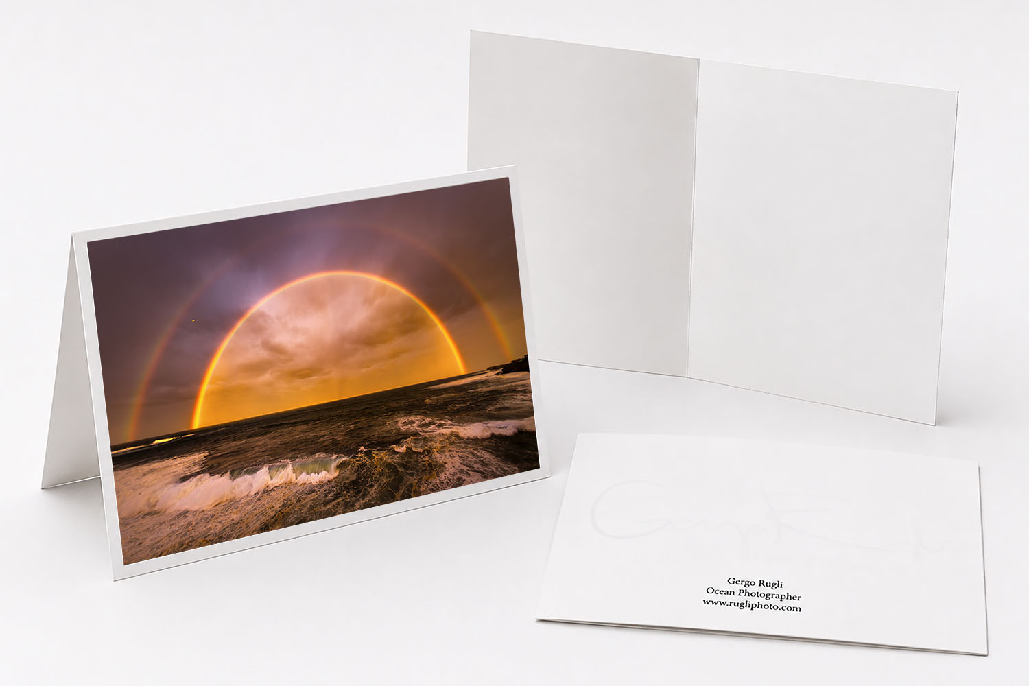 Coogee Beach sunset rainbow fine art greeting card featuring original Sydney coastal photography.